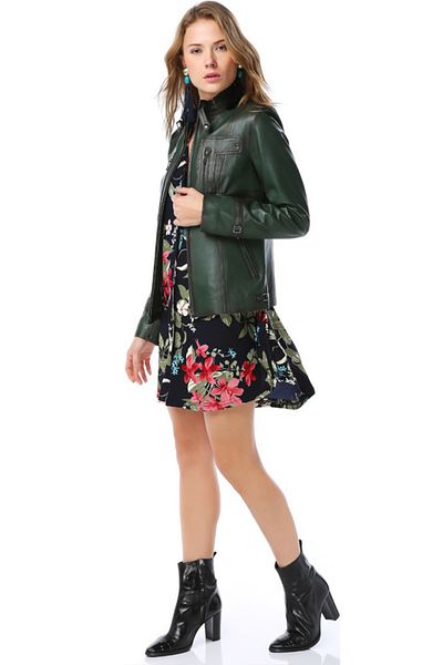 Dericlub Green Genuine Leather Women's Coat - Yb2043