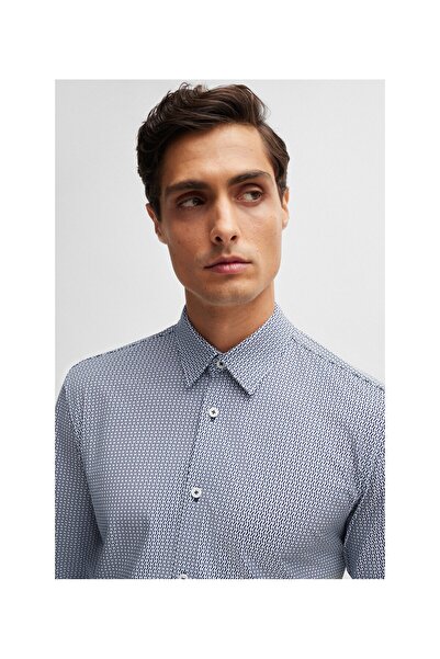 BOSS Baskılı esnek karışımlı dar kesim gömlek