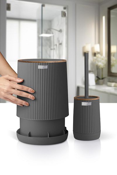Okyanus Home Σετ κουβά και βούρτσα WC 2 τεμαχίων Nida Anthracite Wood Pattern Eco