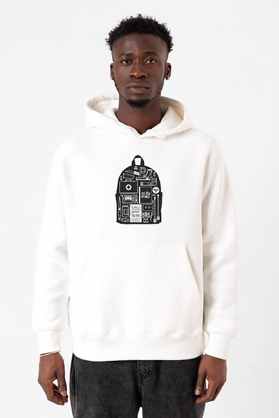Tshirthane The Last Of Us Ellie's Backpack Λευκό ανδρικό φούτερ με κουκούλα 3 κορδονιών