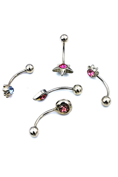 Monalisa Home Renkli Taşlı Çelik 5 Adet Kaş Tragus Piercing