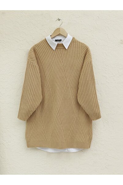 Modamorfo Knitted tunic with diamond pattern - tan