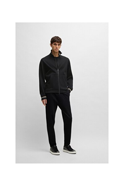 BOSS Çizgili manşetli merserize pamuklu normal kesim sweatshirt