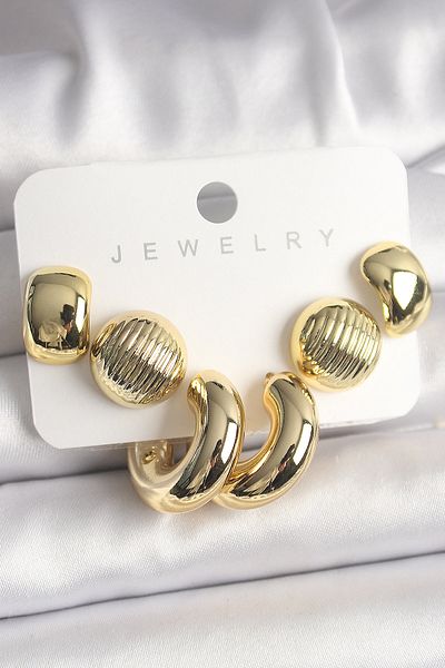 Toptan Bulurum Gold Color Embroidered Circle Hoop Model Ccb Women's Earrings Set