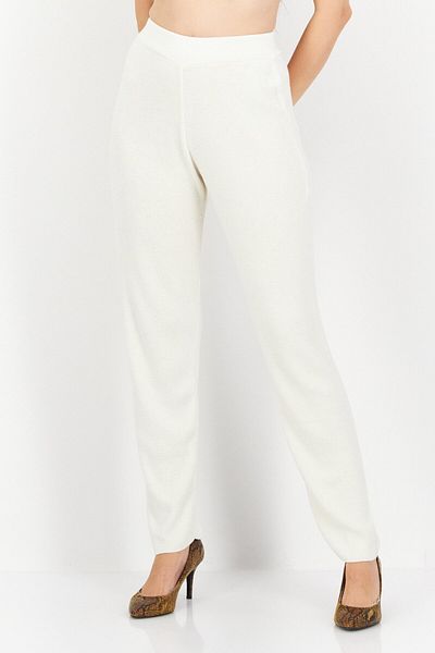 NA-KD Women Wide Leg Textured Pull On Pants, Beige