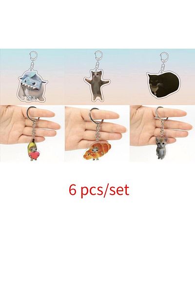 Choice 6 قطع من سلسلة مفاتيح على شكل قطة وموزة كرتونية كاواي إبداعية على شكل خبز وقلب وحامل مفاتيح وحقيبة