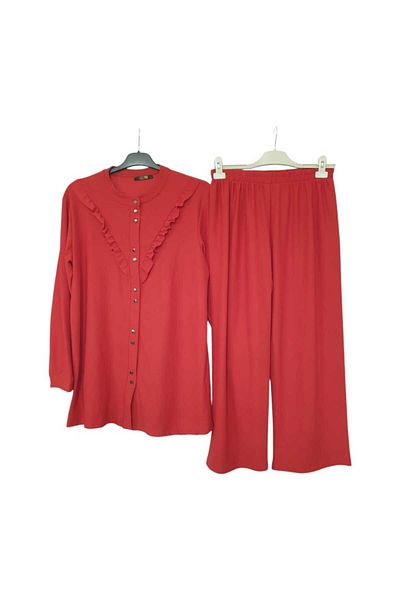 GGMM Hijab Lycra Sand Crepe Ruffle Double Trousers Suit 11330