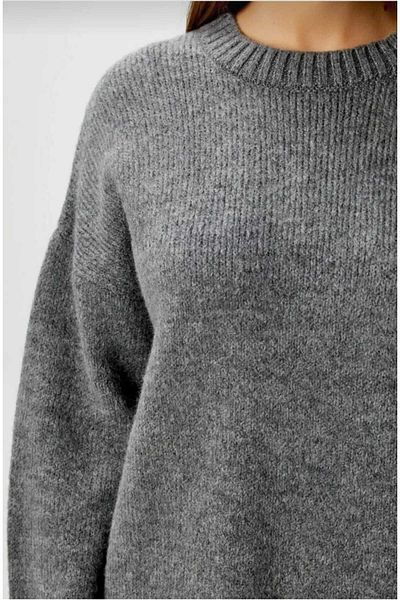 trikomode Anthracite Crew Neck Oversize Women's Knitwear Sweater
