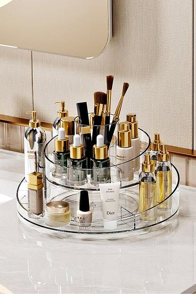 Geseus Organizator de machiaj 360 °   Suport de machiaj rotativ transparent