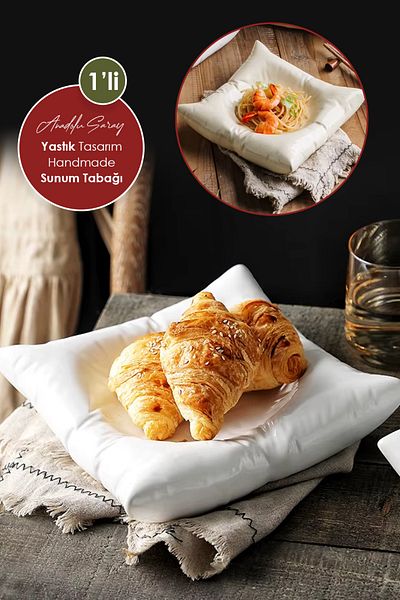Anadolu Saray 1 Pcs Ceramic Pillow-Shaped Design Handmade Presentation Plate Serving Cake Breakfast Plate