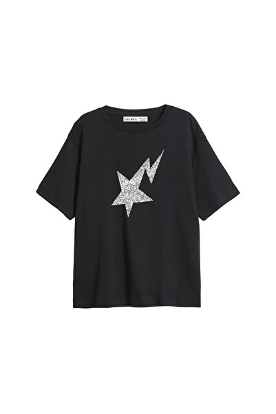 Bak Moda Tricou negru pentru femei Shining Star Relaxed Fit