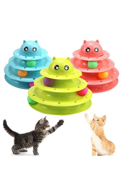 GOBYPET 3-Layer Round Cat Toy - Fun with Rolling Ball and Yellow Ball