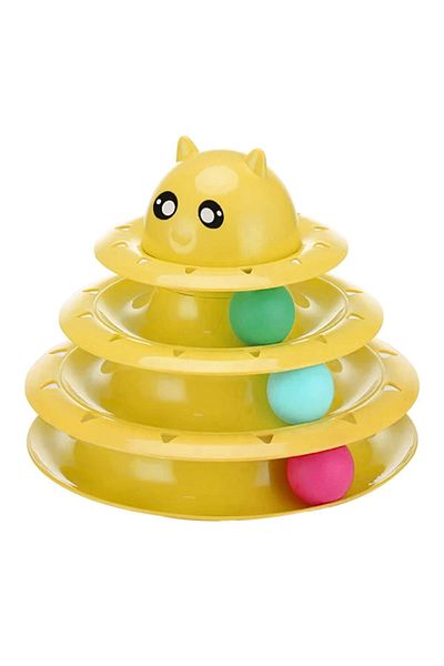 GOBYPET 3-Layer Round Cat Toy - Fun with Rolling Ball and Yellow Ball