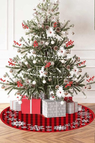 BrillaHome عيد الميلاد تحت شجرة البساط الأحمر، الأحمر تنورة شجرة عيد الميلاد الصنوبر 100x100 سم