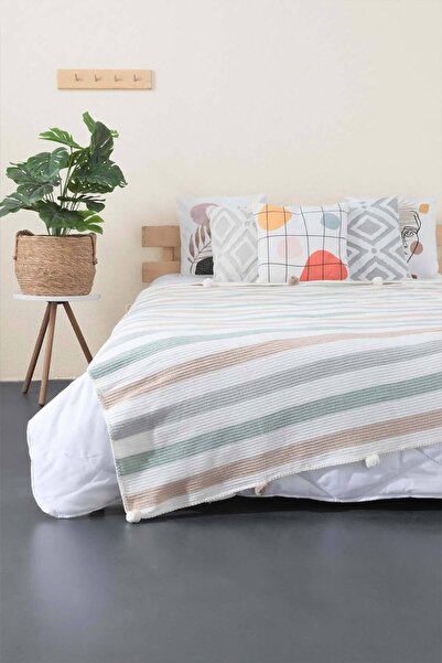 AKSU Pompom Cotton Double Blanket 200x220 Cm