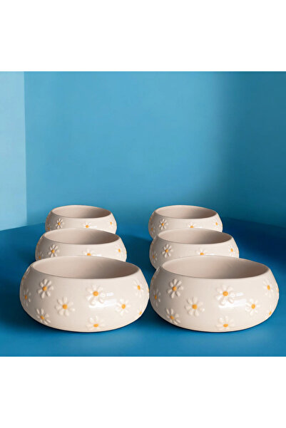 İlbay Çini Takı Çayır Papatya Desenli Seramik Poyraz 6’lı Kase Takımı