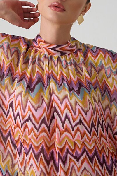 Setre Bluză mov cu model, cu croială asimetrică, cu croială largă