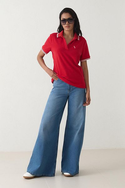 Setre Red Collar and Stripe Detailed Terry Fabric T-Shirt