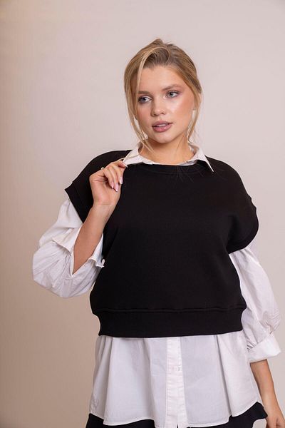 AFLOOW Delicate Women's Black 100% Cotton Oversize Sleeveless Sweater – Stylish and Comfortable Basic Half Sleeve Yel