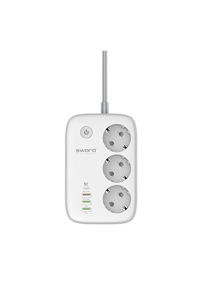 SWORD Wi-Fi Akıllı Priz, 30W Type-C,Akım Korumalı,3’lü Priz+3 USB,Uzaktan Kontrol ve Zaman Ayarlı,SW-3PU1C