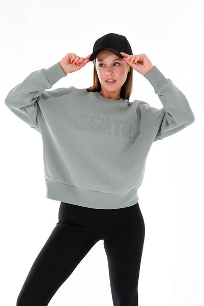 Signature Style 724511_Kadın Yuvarlak Yaka Oversize Sweatshirt - kolej stili, sportif, outdoor sport