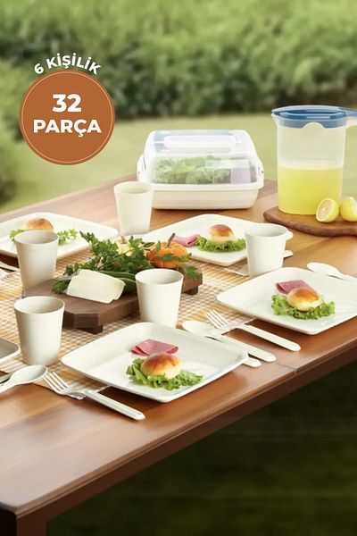 Pikas Portable Picnic Camping Set for 6 People - 32 Pieces with Service and Carrying Bag