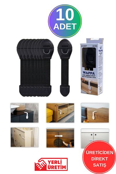 WAPPA Black Child Baby Drawer - 10 Pieces Cabinet White Safety Lock, Multi-Purpose