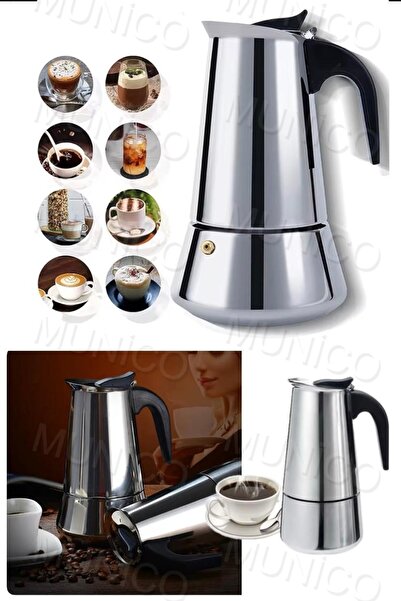 Munico 300ml Paslanmaz Çelik Kahve Makinesi Moka Pot Şofben Kahve Makineleri Cezve Espresso Makinesi