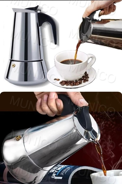 Munico 300ml Klasik Paslanmaz Çelik 304 Bar Perkolatörü Ofis Aile Kahve Makinesi Cappuccino Sekizgen Makine