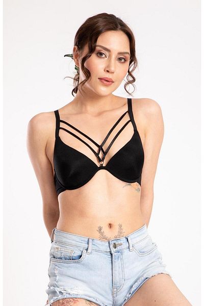 DoDe Flora Σουτιέν με διπλό Push Up Διπλό Στήριγμα Underwire Μπροστινό Κορδόνι F.K. 998