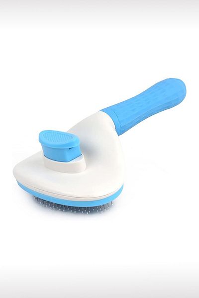 GOBYPET Blue Automatic Cleaning Buttoned Animal Brush - Cat Dog Hair Collector Comb