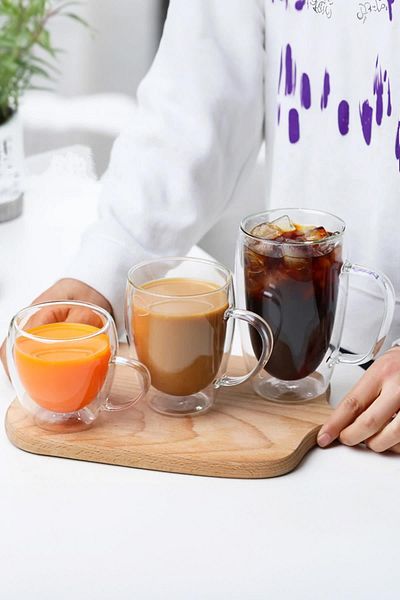 Pikas 250 Ml Double Glazed and Walled Heat Insulated Glass Cup with Handle - Home and Office Cup