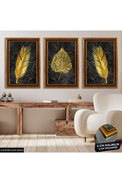 Evinemoda Çiçek Yaprak 3 Parça Çerçeveli Tablo CVPLK