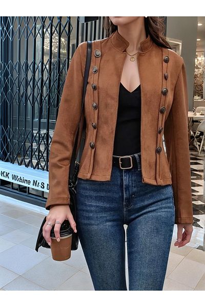 Trendusfashion Дамско велурено яке с копчета и яка на дядо