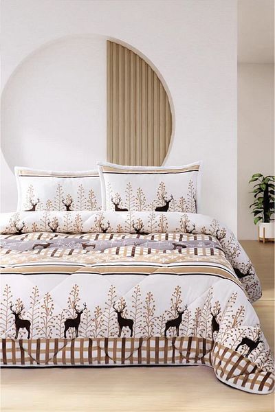 Merinos Comforter Quilt Set Deer Beige Double 220X240 cm