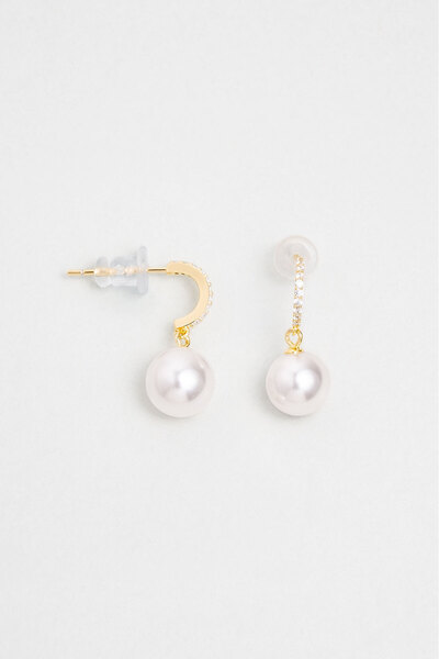 So CHIC... Minimal İnci 18 Ayar Sarı Altın Kaplama Gümüş Küpe