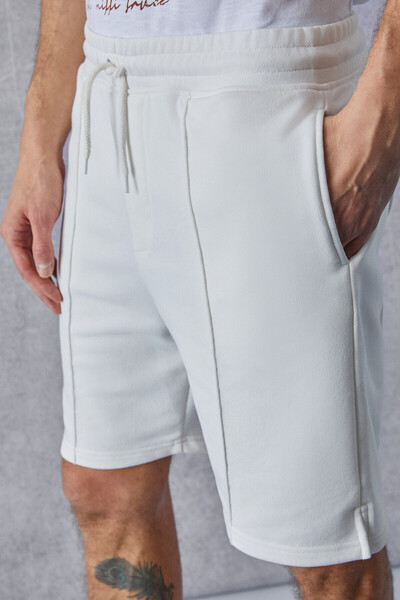 GRIMELANGE Certain Men's Ribbed Detailed Comfort Fit Ecru Shorts & Bermudas