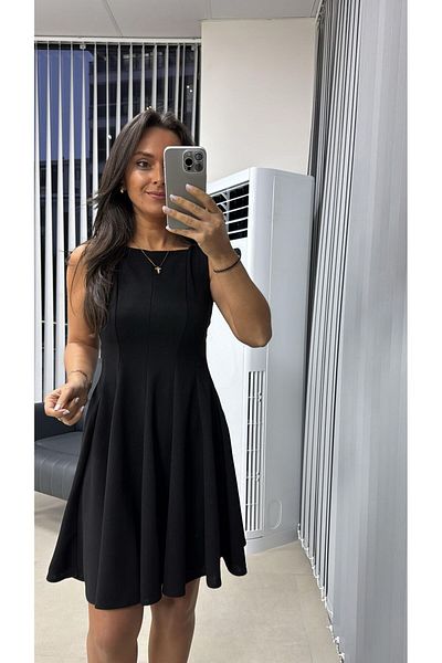 caddstore My 3692 Fusta fără mâneci Cusătură bucată Rochie neagră A-Line