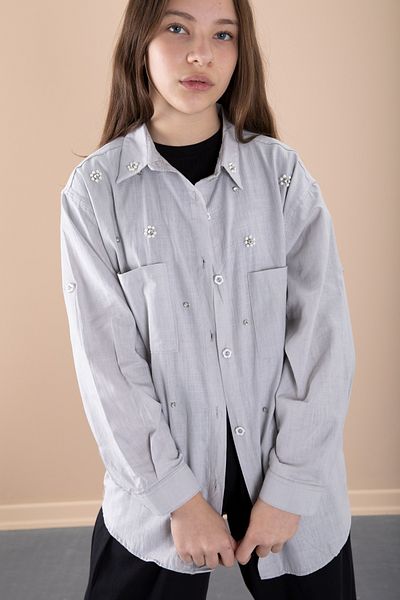 Cansın Mini Gray Girl's Cropped Stone Shirt and Pants 3 Piece Set 20469