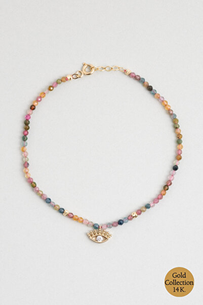 So CHIC... Doğal Turmalin Taşlı Göz Figürlü 14 Ayar Altın Bileklik