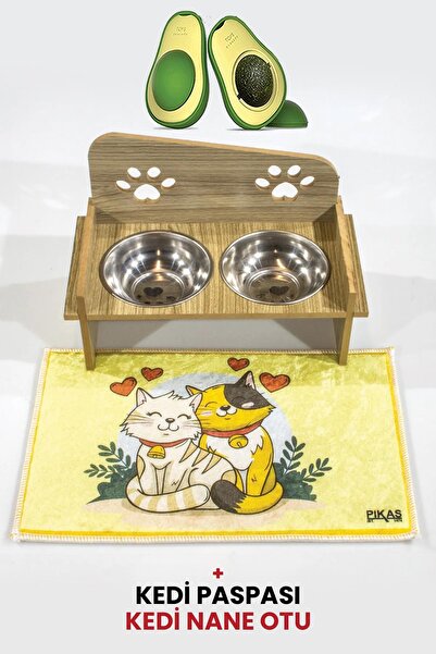 GOBYPET İsme Özel Pati Mama Kabı 2 Kaseli Kedi Köpek Suluk Mamalık, Paspas Ve...