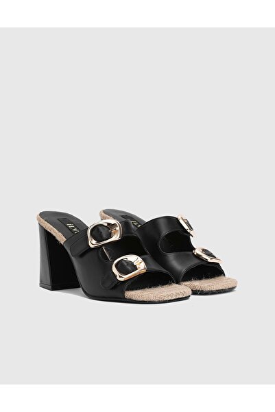 İLVİ Anett Hakiki Deri Kadın Siyah Topuklu Terlik