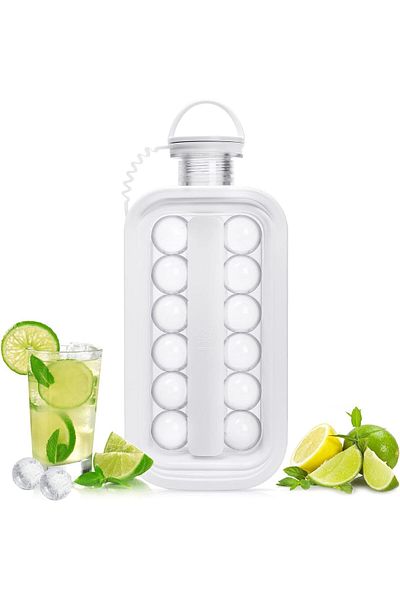 AWH 2-in-1 Portable Ice Ball Maker Kettle –17-Grid Ice Cube Tray for Drinks,Cocktails &More (White)