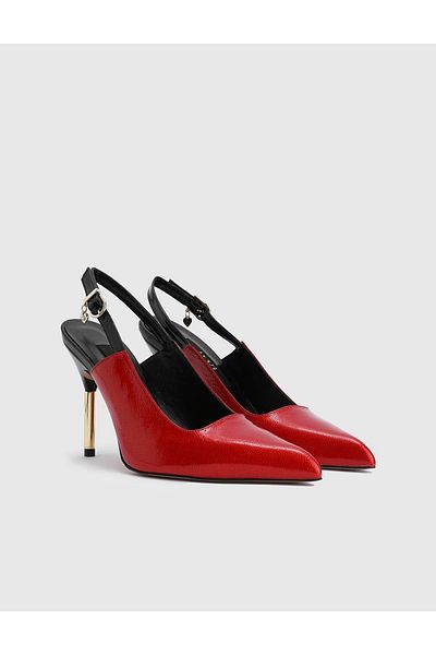 İLVİ Juhar Genuine Patent Leather Women's Red Heeled Sandals