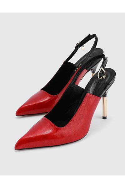 İLVİ Juhar Genuine Patent Leather Women's Red Heeled Sandals
