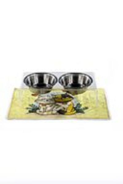 GOBYPET 2-Piece Ceramic Decorative Cat and Dog Plexiglass Food & Water Bowl Mat
