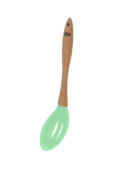 TİVOLİ Wooden Handle Tip Silicone Hole Serving Spoon, Serving-Soup Ladle, Pasta Ladle Green