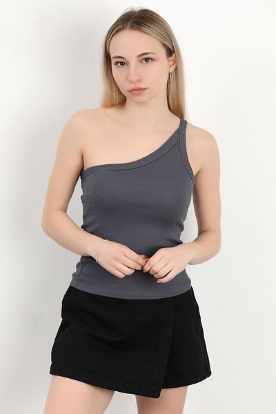 GİYSA Women's One Shoulder Asymmetric Collar Textured Blouse Ms 0000579