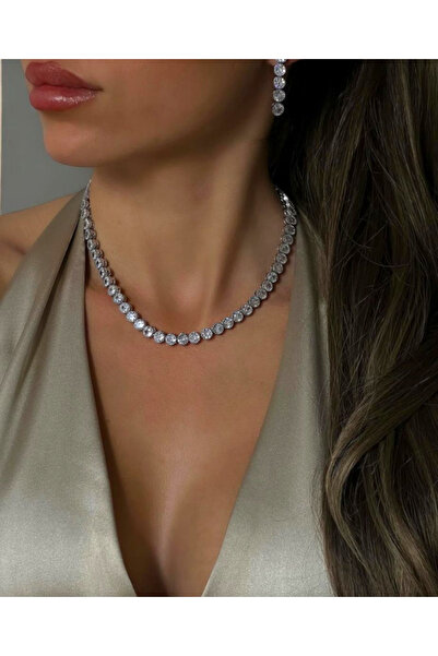 FASHION Silver Zirkon Kolye Küpe Seti