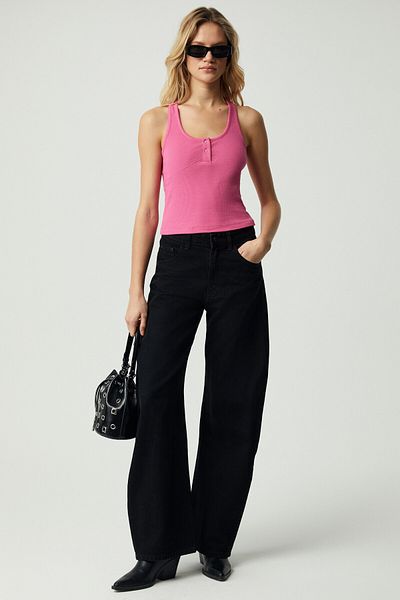 GRIMELANGE Arrora Women's Hollow Collar Snap Pink Undershirt